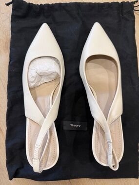 Theory Ivory Pointed Slingback Flats